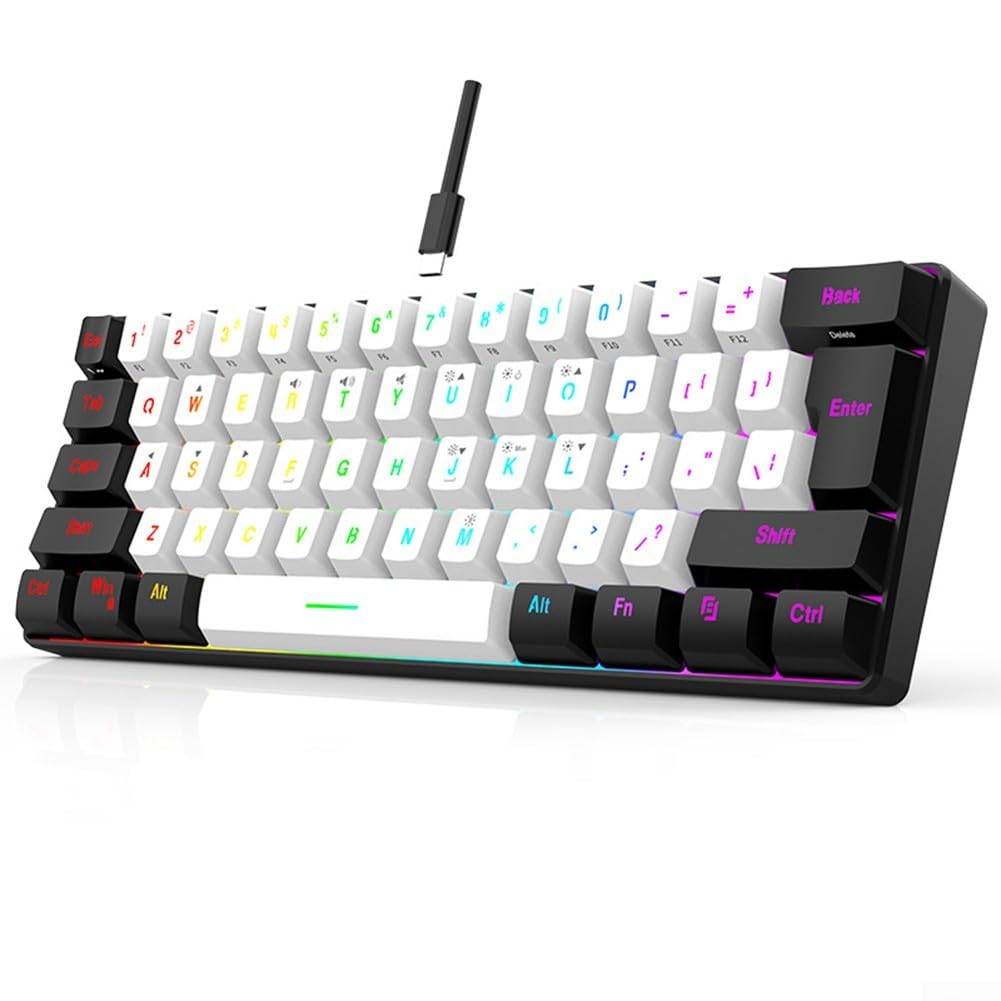 Tastiera da gioco cablata al 60%, con retroilluminazione RGB, portatile ed ergonomica, tastiera retroilluminata RGB per PC, per Mac, ufficio, gaming (bianco)