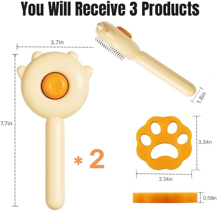 Miniatura 9 de 2 cepillos para gatos con botón de liberación, cepillo de gato para desprendimiento, cepillo de aseo de mascotas para gatos, perros y gatos, cepillo
