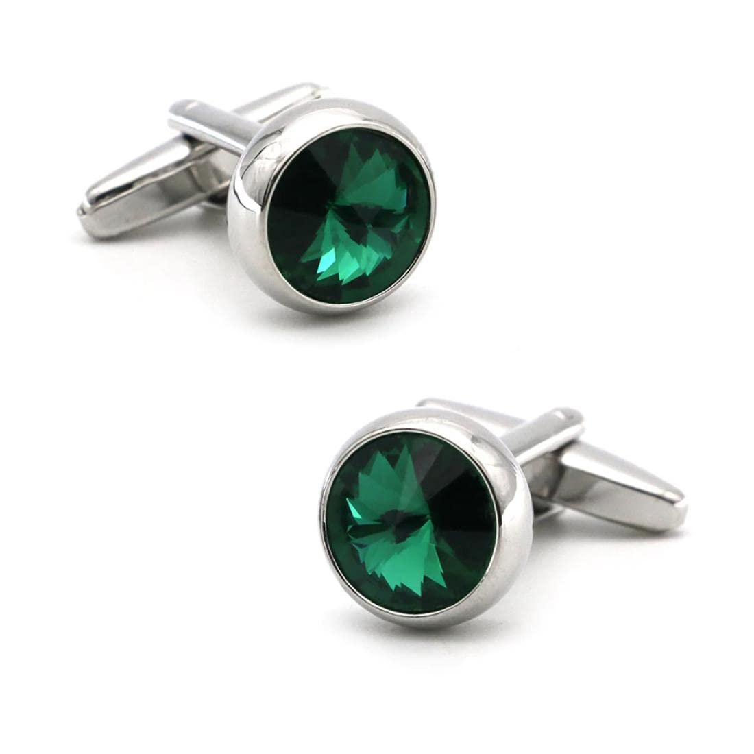 Charles William Elegant Silver Cufflinks With Emerald Green Stone