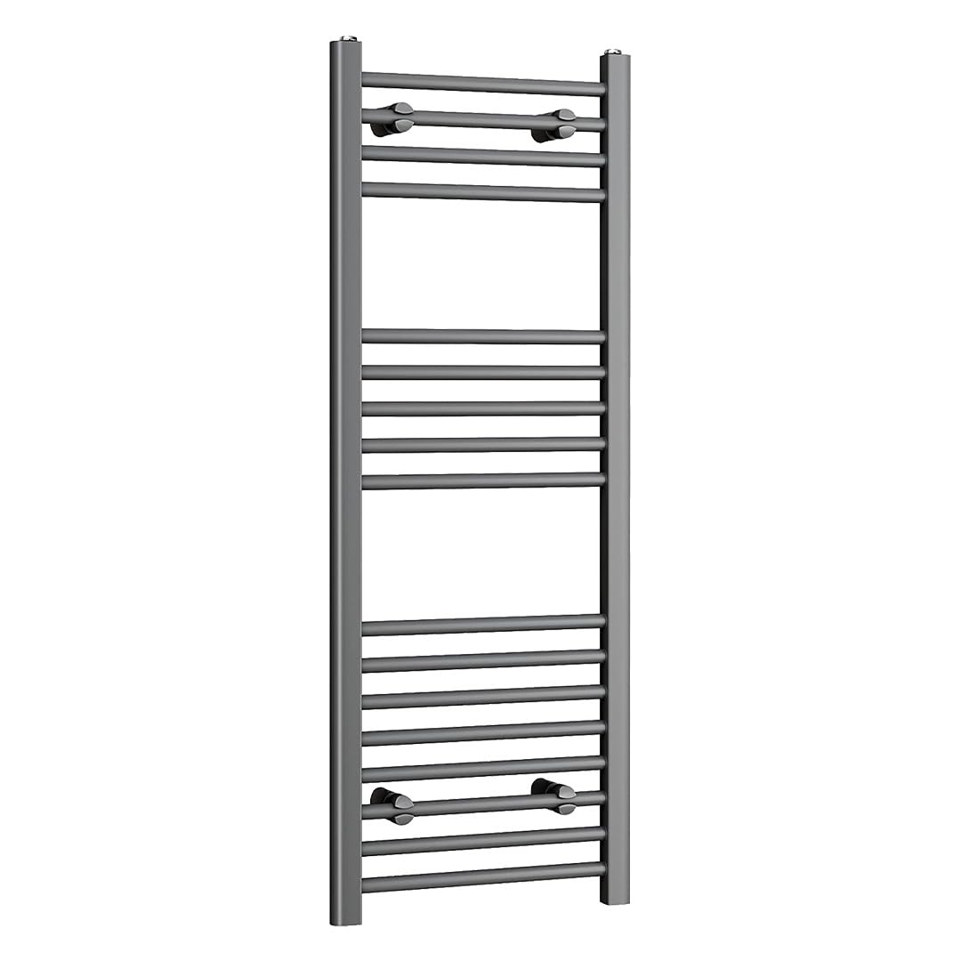 iBathUK Zypher Straight Wall Mounted Heated Towel Rail, 17 Column Steel High Thermal Output Hydronic Central Heating, Round Designer Towel Rail in Matt Anthracite, 1200 × 450mm