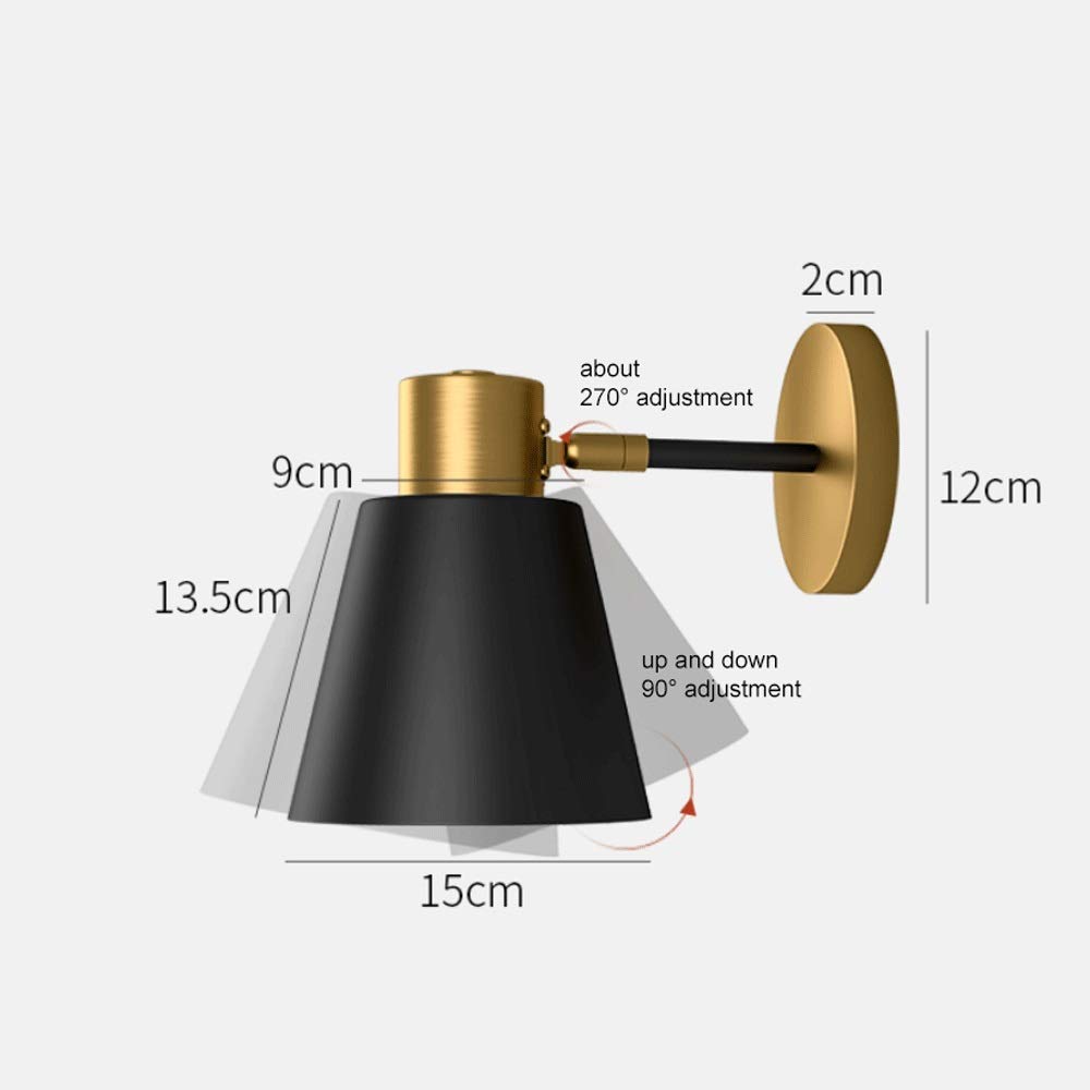 Nordyckie lampy ścienne, obracana lampa ścienna, lampka nocna, abażur z czarnego metalu, złota lampa ścienna, oświetlenie wewnętrzne, E27 do gabinetu w salonie