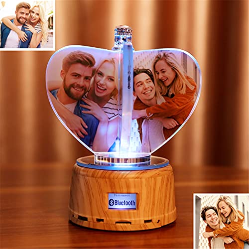 Shiny Alice Heart Shape Rotates Windmill 4 Photo Customization Night Light Personalized 3D Crystal Lamp 6 Color Light With Speaker Crystal Photo Frame Best Gift For Lover Family Christmas #TOP5