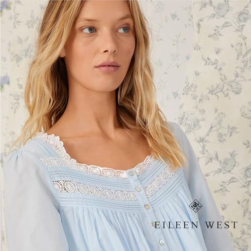 Image of Eileen West Queen Anne's Lace Womens Sleepwear & Loungewear - Heirloom Dream Collection - 100% Cotton Long Sleeve Short Robe