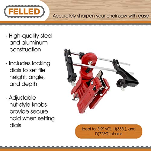 Felled Chainsaw Sharpener Kit - Precise Chainsaw Filing Guide with Dial Settings - Mounted Manual Chain Sharpener
