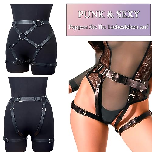 TUYMNI Damen Punk Leder Harness Sexy Gothic Bondage Caged Strumpfband Leder Shorts Oberschenkel Gürtel Bondage Bein Geschirre BDSM Spielzeug Dessous für Frauen Ledergeschirr Rave Cosplay Nachtclub