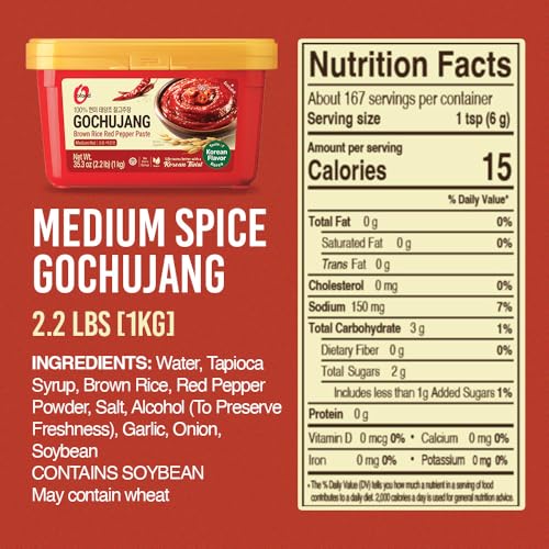 Image of O'Food Gochujang - Korean Red Chili Paste [Medium | 2.2 lb (1kg) ] Spicy & Sweet Savory Fermented Sauce | Gluten-Free | No Corn Syrup | Great for Bibimbap, Marinades, Stews & BBQ