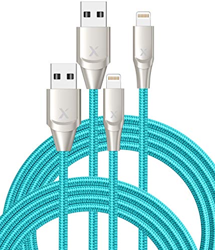 Xcentz iPhone Charger 2 Pack 6ft, Apple MFi Certified Lightning Cable Fast Charger iPhone Cable, Durable Braided Nylon Metal Connector Charger Cord for iPhone 11/X/XS Max/XR/8 Plus/7/6/5, ipad - Blue