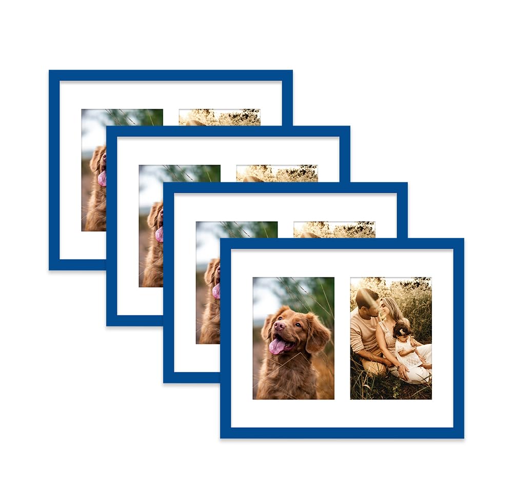 Blue Multi Photo Frame - Holds 2 x 6x4 Pictures, Family Collage Picture Frame for Wall Display, 10x8 Frame size, Set of 4