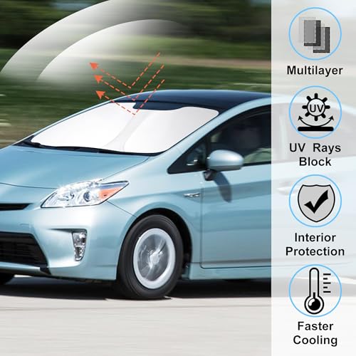 Image of Windshield Sun Shade Custom Fit 2010-2015 Toyota Prius Hatchback Accessories(Not for Prius C or Prius V) Sunshade Foldable Sun Visor Protector