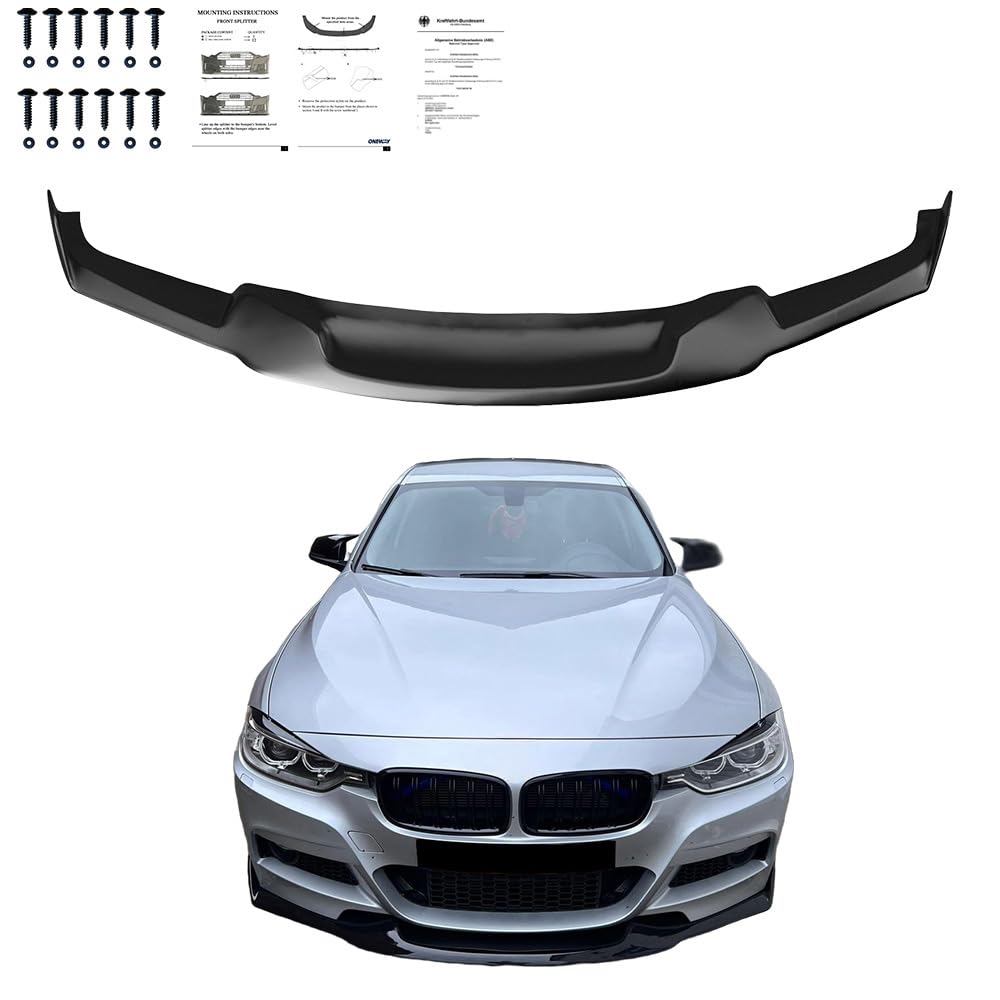 Frontlippe Frontspoiler kompatibel mit BMW 3er F30 M-Tech 2012-2019 mit ABE TÜV Schwarz Glänzend