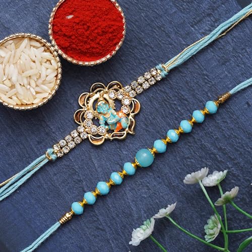 Image of eCraftIndia Set of 2 Purple Floral & Pearl Designer Rakhis with Roli Chawal Pack