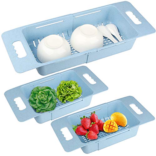 [3 Pack] Sink Colander Multifunctional Extendable Over the Sink, Tomorotec Dish Drying Rack