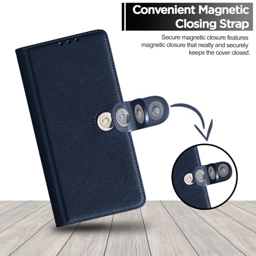 Image of Pikkme Flip Cover Leather Finish | Inside TPU with Card Pockets | Wallet Stand and Shock Proof | Complete Protection Button Flip Case for Oppo A78 4G (Blue)