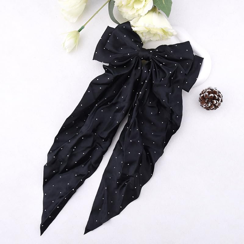 Pinza para cabello con moño negro y strass miniatura 6