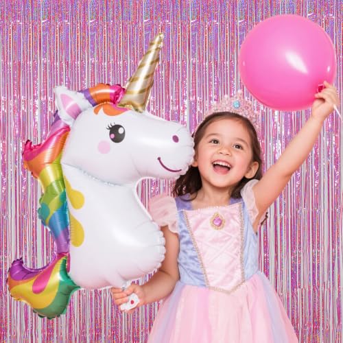 Image of Pink Foil Fringe Curtains Party Decorations, 3.28x6.56ft Sparkling Streamer Tinsel Backdrop for Girls /Princess Birthday Party