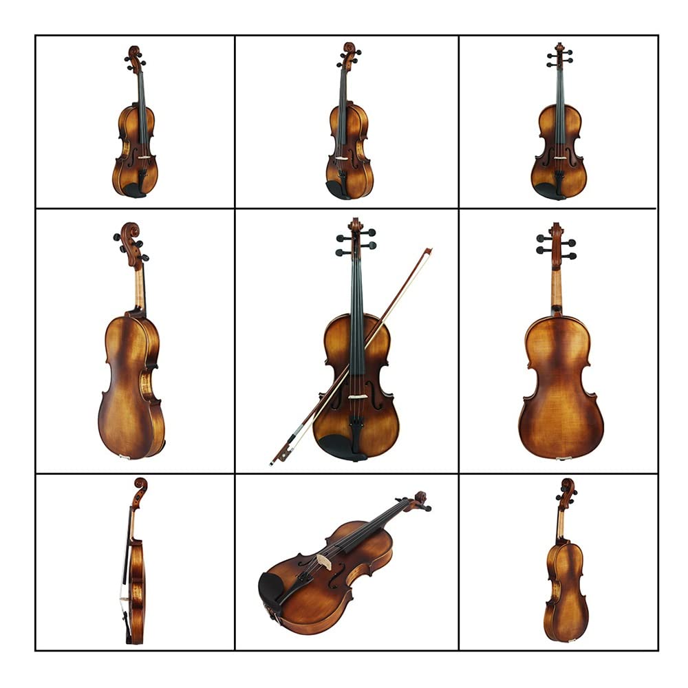 Viola in Legno Massello di Abete E Accessori in Mogano, Violino per Principianti in Legno Massello per Adulti, Strumenti Musicali A Corda, con Custodia Rigida, Spalliera,