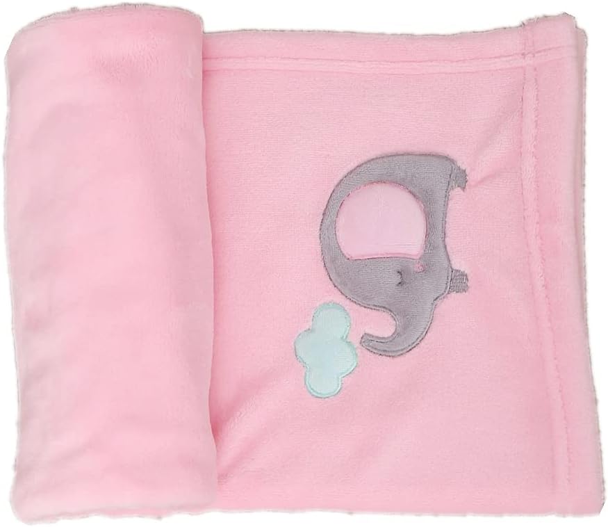 4Piece Soft Baby Girl Crib Bedding Set Pink Elephant Nursery Bedding Crib Set | Crib Comforter, Fitted Sheet, Dust Ruffle,Blanket