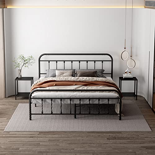 Image of Classic Black Carbon Steel Bed Frame - Structurally Stable Thicken and Bold Metal Bed Frame with Headboard, Strength Bearing Platform Bed Frame Suitable for Bedrooms, Hotel and Resort