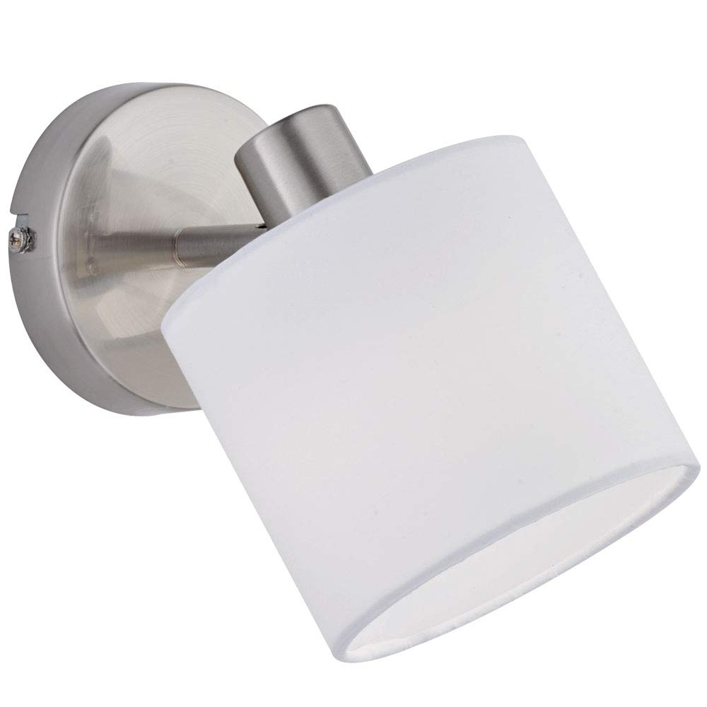 Reality Leuchten Tommy R80331001 Wall Spotlight Matt Nickel with White Fabric Shade
