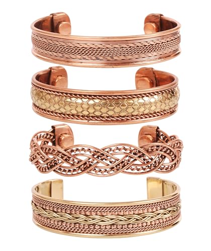 Image of Touchstone copper bracelets | gift for men women |adjustable 100% pure solid real magnetic jewelry | handmade bracelet set combo | rope braided tibetan bangles.