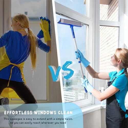 Image of Window Cleaner Tool for Home with 20''-30'' Extension Pole, Squeegee for Car Windshield Cleaning, Glass Washer for Shower Doors, Mirror