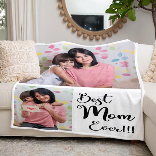 Image of inkArts Custom Blanket with Photo, Personalized Photo Blanket, Customized Picture Blankets, Customizable Blankets, Personalized Best Mom Ever Gifts for Mom