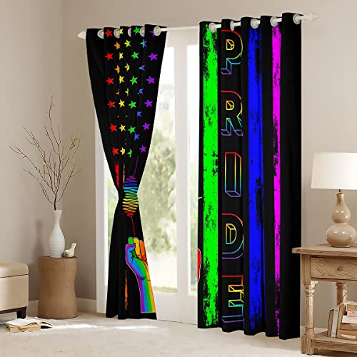 American Flag Window Curtains,Rainbow Stripes Window Treatments Pride Theme Soft Black Watercolor Window Drapes For Kids Teens Adults Room Decor Grommet Top 2 Panel Set Bedroom Curtains,42X90 Inch #TOP2