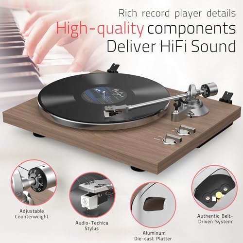 Image of Turntables Record Player with Wireless Output Connectivity Vinyl Player Belt-Drive Support 33 45 RPM Speed Phono Line USB Digital to PC Recording with Advanced MM Cartridge ATN3600L Light Brown