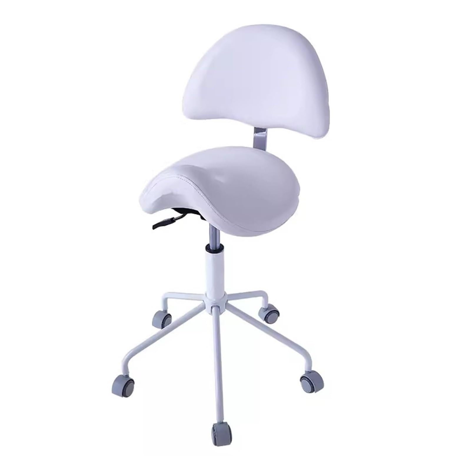 Krzesło siodłowe z podparciem pleców, 65 ~ 80 cm bardzo wysoki stołek siodłowy dla stylistów, higienistek, techników rzęs, krzesło do gabinetu stomatologicznego(biały)