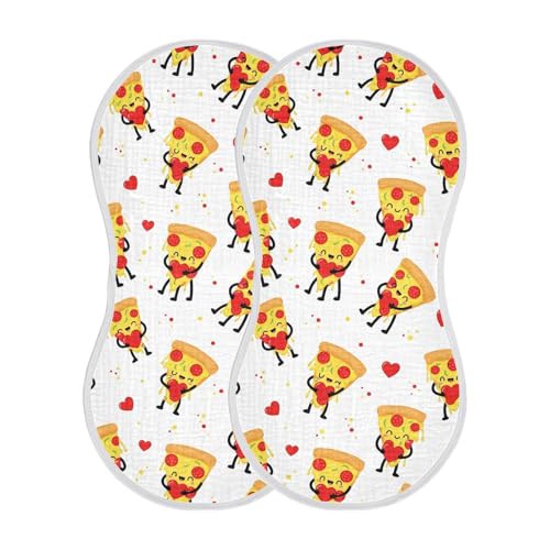 2 Pack Muslin Burp Cloths Pizza Hearts Cotton Baby Burp Cloths Ultra Soft Burping Cloth Absorbent Spit Up Rags for Newborn Baby Boys Girls, Large 22