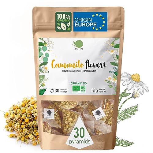 INFUSION MANZANILLA ECOLOGICA Origen Europa, 30 bolsitas de té I Tisana Ecológica, infusiones para dormir y para la digestión I Flor de manzanilla Alemana - Manzanilla en flor Ecológica