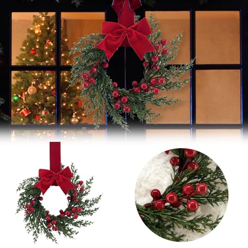 11.8 Inches Red Berry Christmas Wreath with Bow for Window Wall Door Decor - image 7