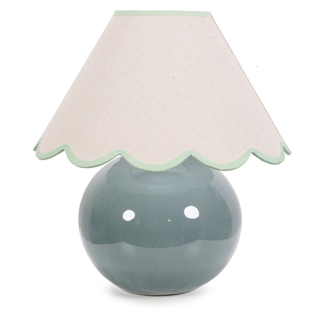 ValueLights | Eucalyptus Ceramic Table Lamp with Green Trim Scallop Lampshade Living Room Bedside Light | Table Lamps, Home Décor & Improvement Essential