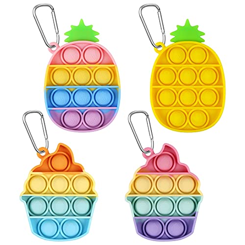 EVERMARKET 4 Pack Mini Push Pop Bubble Sensory Fidget Toy Keychains,Simple Fidget Toy Keychains Stress Relief Hand Toys Wrap Pop Anxiety Reliever Office Desk Toys(Rainbow Pineapple,Ice Cream),g450