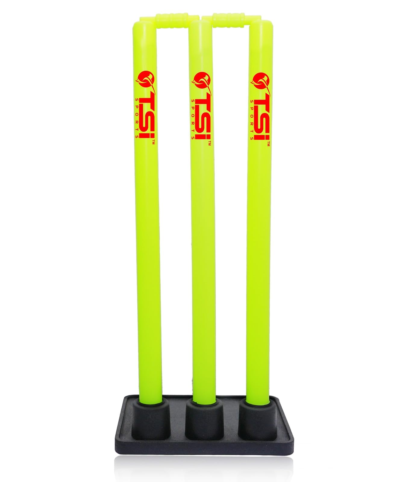 Cricket Plastic Stump Flourscent Yellow Flexible Rubber Heavy Base Stump Set with Bails Pack of 2 Set-image-3