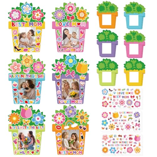 Sereliy 24 PCS Mothers Day Picture Frame Ornaments Paper DIY Photo Frame Craft Set Hanging Decorations For Mother Gifts(Flower)