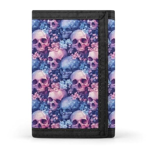 Romantic Flower Skull Print Wallet for Men, 8 Credit Card Holder Slim Minimalist Front Pocket Small Mens Bifold Wallets