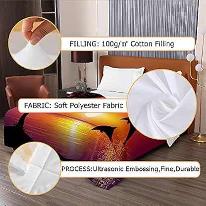 Surwin Tagesdecke Bettüberwurf Steppdecke für Doppelbett Einzelbett, Mikrofaser Wattiert Gesteppt Bettdecke 3D Delphin Tierdruck Dünne Tagesdecken mit Ultraschall Prägung (Sonnenaufgang,200x230cm) – Bild 7