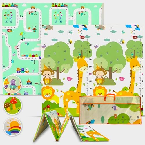 Babybaipro   Alfombra Bebe Acolchada Plegable 200x180x1 cm, Con Bolsa Transporte Reversible XPE, Impermeable, No Tóxica, Tapete Juegos Actividades Regalo Niña Niño Cumpleaños Navidad. Baby PlayMat