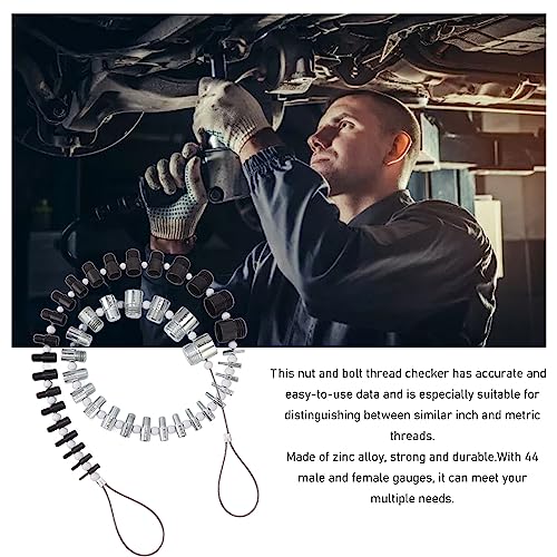 Nut and Bolt Thread Checker, 44 Male Female Thread Identifier Gauges, 23 Inch and 21 Metric Sizes, Silver and Black - Image 2