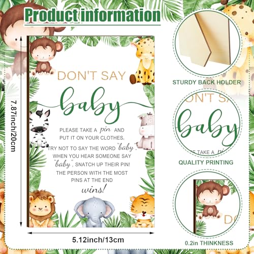 Image of Patelai 321 Safari Animal Baby Shower Games Jungle Animal Shower Birthday Party Supplies Wooden Don't Say Baby Theme Gender Reveal Party Games 5 Sets Activities Cards 20 Pencils 50 Clothespin