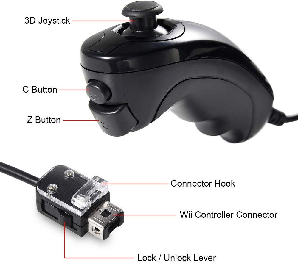 LUXMO - Controlador para Wii Nunchuck (2 Unidades), Color Blanco