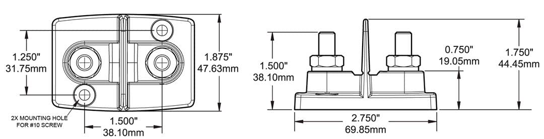 Blue Sea - 2016-BSS PowerPost Dual 2 x 5/16in Studs w/ insulators (10EA)