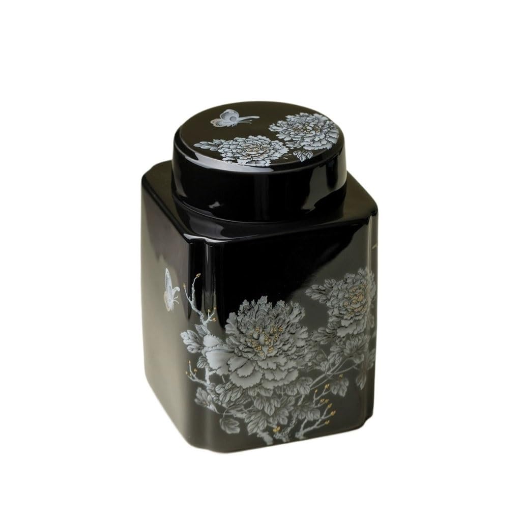 AHGFTYRDT Tea Canisters for Loose Tea Household Ceramic Handmade Tea Cans Simple Black Sealed