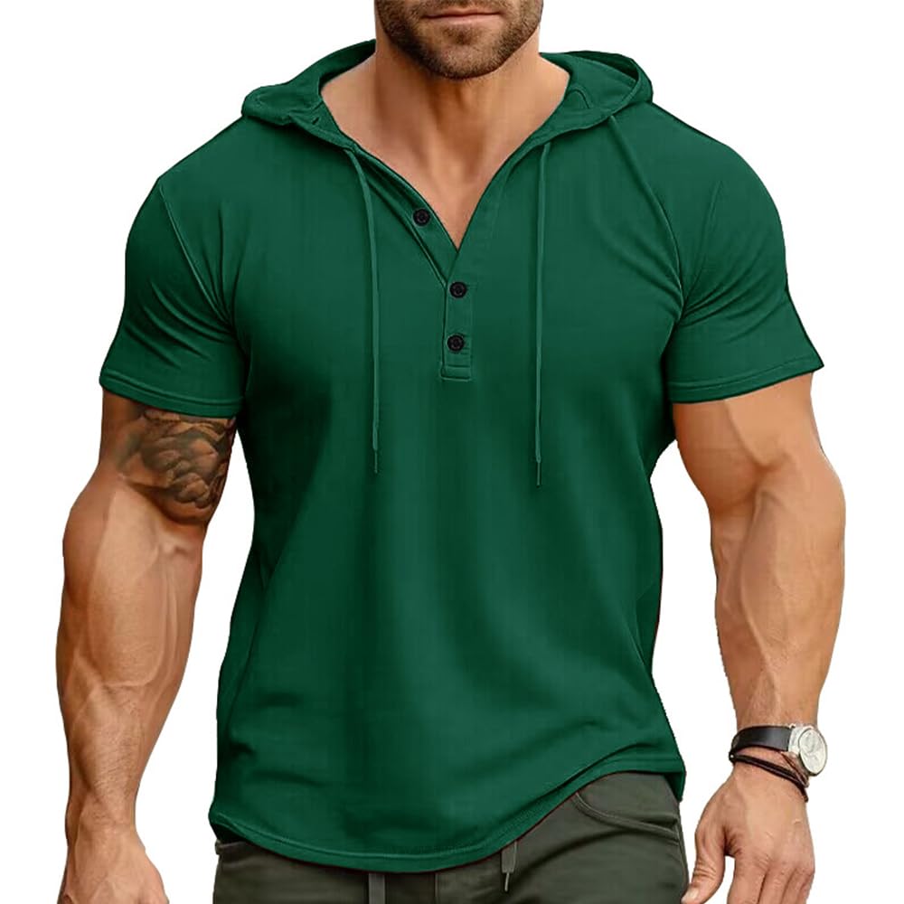 SUPERBBIGINGSports and Fitness Men's Short Sleeved T-shirt, Men's Hoodie, Solid Color Loose Top, Breathable Short Sleeves