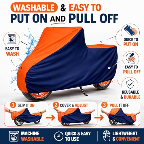 Image of 6X6 Heavy Duty Bike Cover for Jupiter 110, Dual Tone Orange & Blue, All-Weather Protection, Waterproof, UV Resistant, Dustproof, Windproof, Durable Outdoor Motorcycle Body Covers for Daily Use