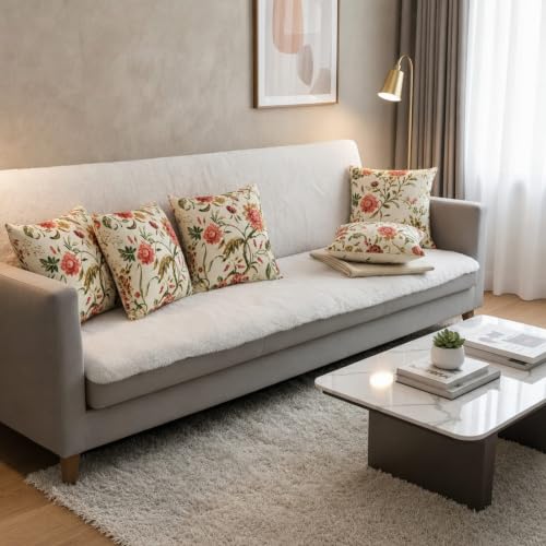 Image of Clasiko Cotton Cushion Covers 16x16 - Set of 5 Blossom Haven | Reversible | Decorative Cushion Covers, , Soft Cotton, Hidden Zip, Sofa & Bedroom Decor