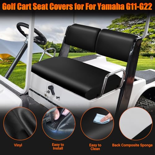Image of Golf Cart Front Seat Covers Staple On Replacement for Yamaha G11 G14 G16 G19 G20 G21 G22 Golf Cart Seat Black Micro Fiber Leather Seat Cover