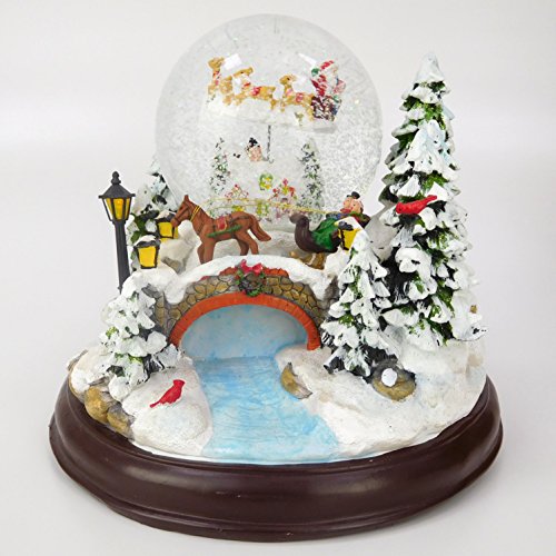 CHRISTMAS CONCEPTS LTD 23cm Musical de Navidad Decoración Resina con la Navidad Bola de Nieve + Moving Reno Trineo con Las Luces LED con Pilas