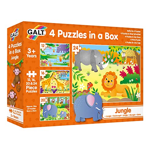 Galt Toys, 4 Puzzles in a Box - Jungle, Animal Jigsaw Puzzle for Kids, Ages 3 Years Plus